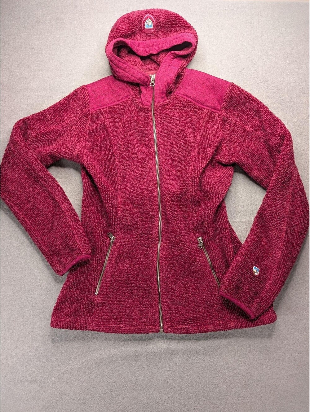 Kuhl Jacket Womens S Pink Fleece Hooded Full Zip Pockets Outdoor Cozy Travel